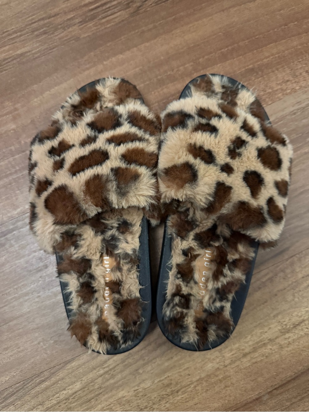 Steve Madden Leopard Print Faux Fur Slide Sandals - Brown Tan Black